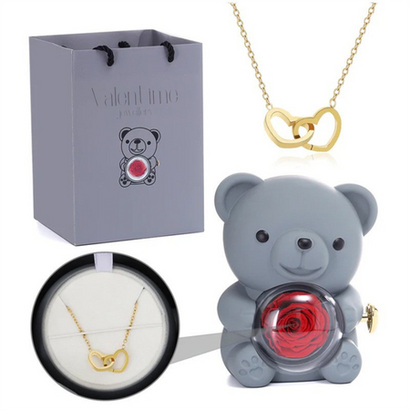 Eternal rose bear with engraved necklace